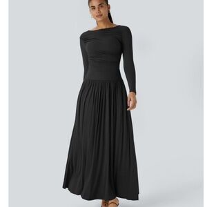 HALARA Black Long Sleeve Maxi Dress with Pockets.